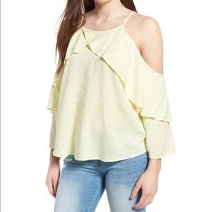 BP Ruffle Sleeve Cold Shoulder Top